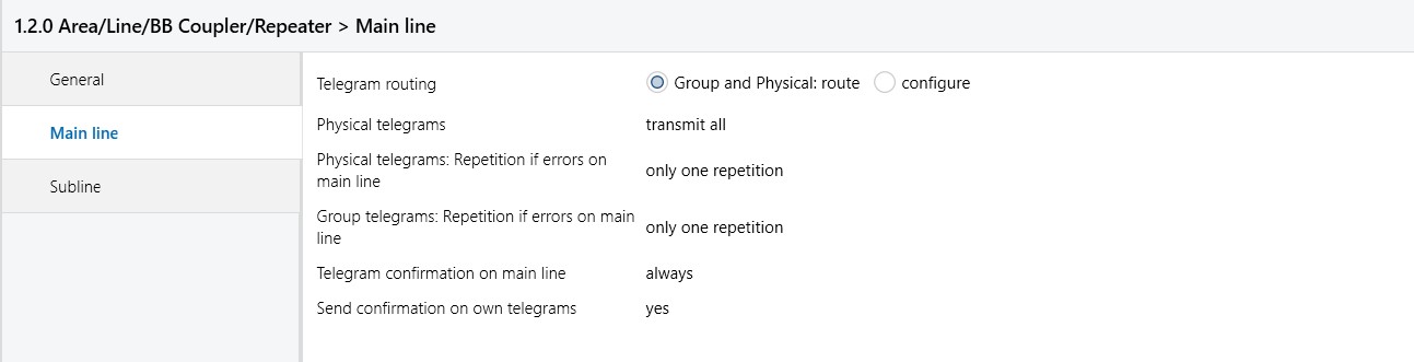 Parameters main line, lijn 1