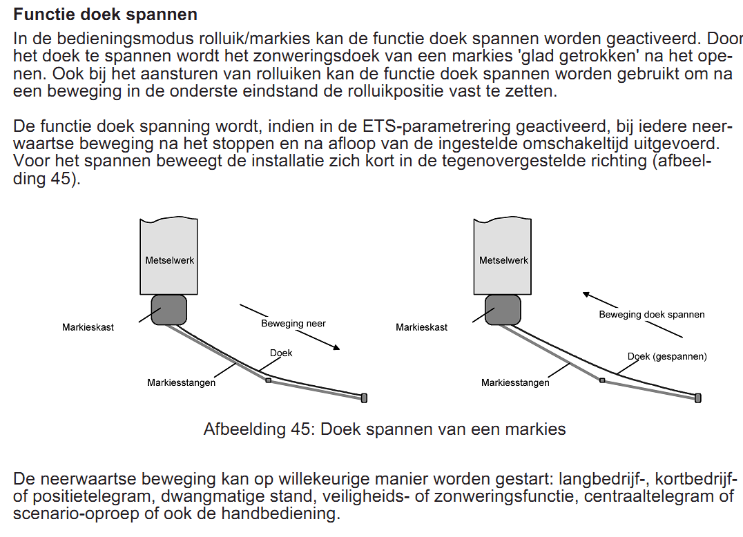 Voor het spannen beweegt de installatie zich kort in de tegenovergestelde richting.